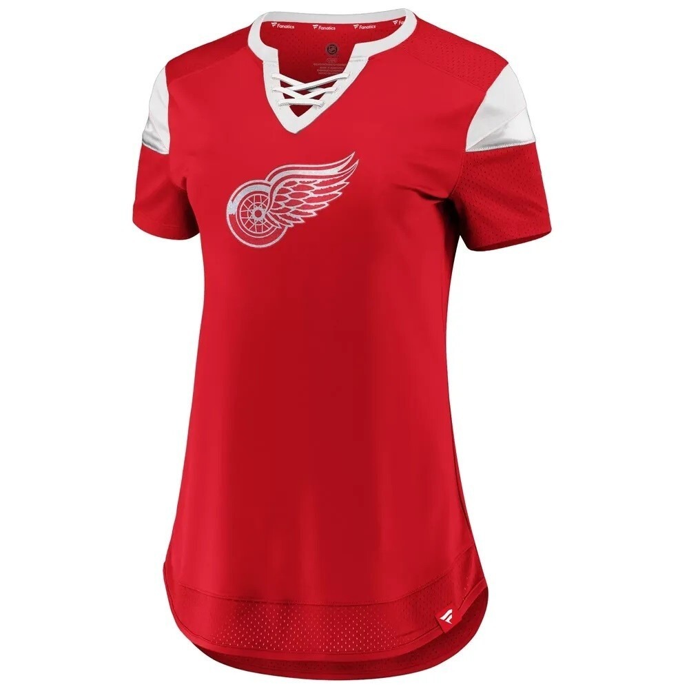 Detroit Red Wings Women's Red Shirt Size S Athena Lace‎ V-Neck Fanatics NWT
